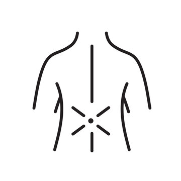 A vector icon representing lower back pain, created in line style with editable stroke.