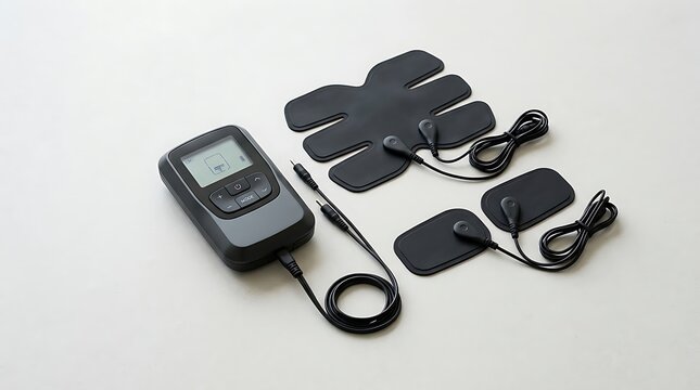 Ab stimulator device with electrical muscle stimulation pads and a handheld digital control unit for home workout use
