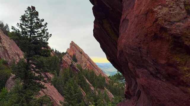 Chautauqua Park Royal Arch Trail Flatirons Boulder Colorado Front Range Rocky Mountains foothills nature landscape spring summer afternoon overcast clouds hiking trail ponderosa pine forest Red Rocks