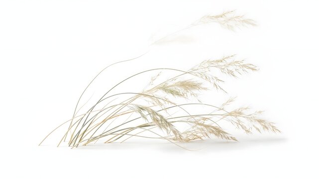 Delicate coastal grass stems arranged against a clean white background, highlighting natural movement, fine botanical details, and seaside vegetation.