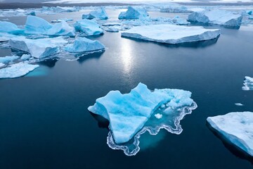 Floating icebergs in calm arctic waters reflecting sunlight © junrong