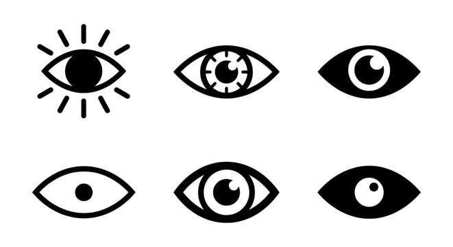 Six distinct eye icons represent vision, perception, and observation in a modern style.