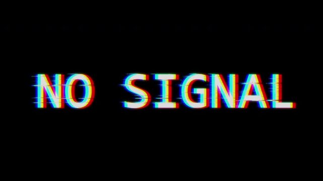 Animated RGB split glitch text no signal title TV error overlay 4K.