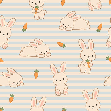 Cute Bunny Pattern Seamless Background Pastel Hand Drawn Vector