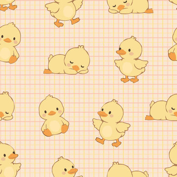 Cute Duck Pattern Seamless Background Pastel Hand Drawn Vector
