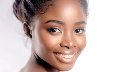 Obraz premium Direct eye contact gives this portrait a sense of quiet confidence. The Black female model looks calm, strong, and comfortable.