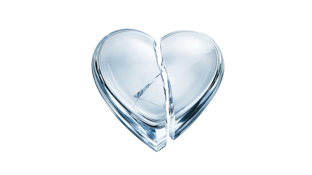 Broken crystalline heart with jagged cracks and light reflections isolated on transparent background PNG element