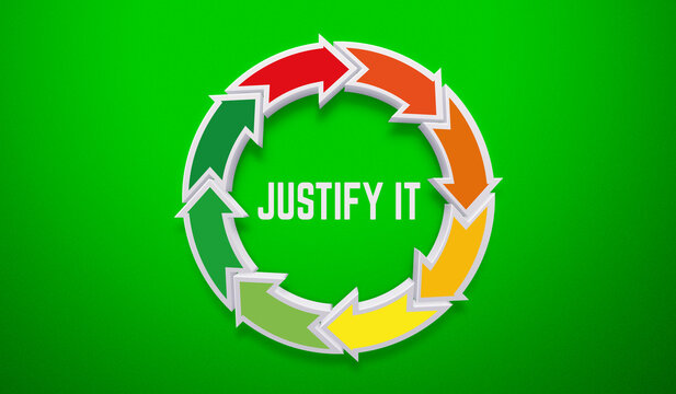 Justify it concept with circular arrows on green background