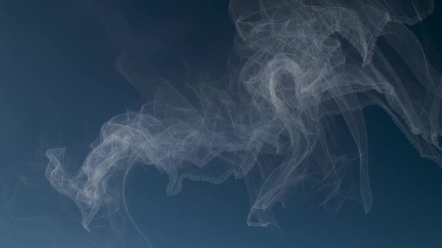 Drifting ribbon filaments curling and thinning in deep blue sky as breeze lifting scalloped bands