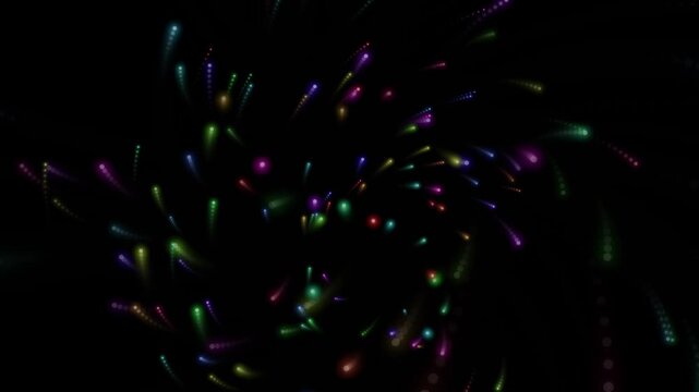 Abstract quantum particles moving in a seamless loop on black background