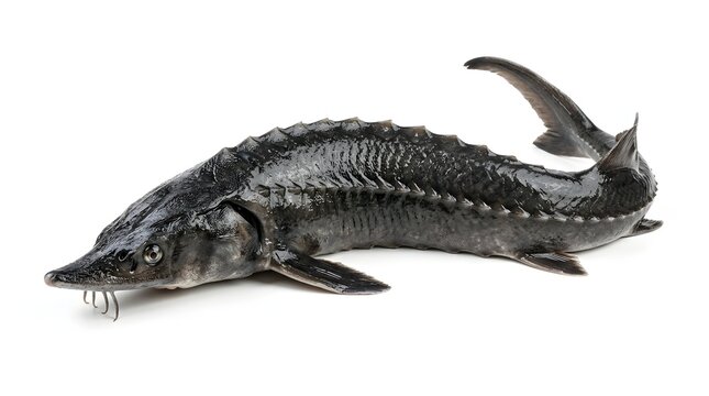 Fresh Sturgeon Fish Isolated on White Background - Gourmet Seafood Ingredient