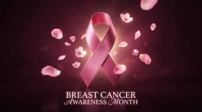 National breast cancer awareness month. Poster pink ribbon