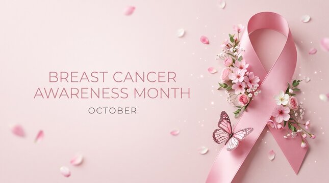 National breast cancer awareness month. Poster pink ribbon