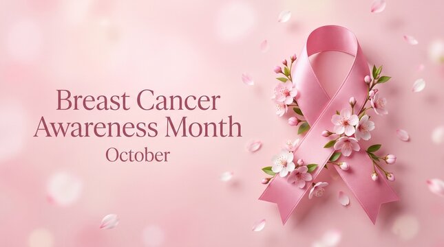 National breast cancer awareness month. Poster pink ribbon