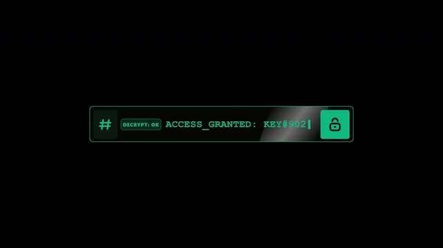 Secure database decryption password verification input field featuring digital data scanning animation and lock status icon on alpha channel