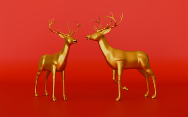Decorated reindeer on red background 3d illustration © Laty Stocker