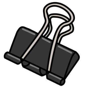 A simple black binder clip illustration isolated on a clean white background for office design