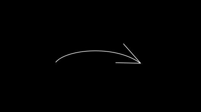 Elegant thin curved white line arrow arching gently upward on a black background for minimalist ui navigation, process diagram indicator, smooth direction pointer and modern technology icon.
