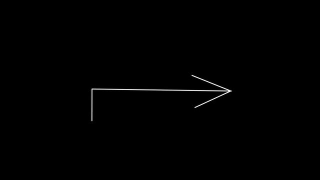 Geometric right angle corner thin line arrow animation on a dark background for workflow flowchart step, modern interface direction pointer, structural diagram signs and minimalist ui loops.