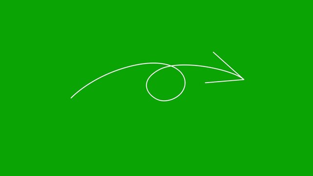Sleek thin line loop arrow animation curling forward on green screen backdrop for turnaround direction, creative digital interface pointer, modern infographic sign and video navigation clip.