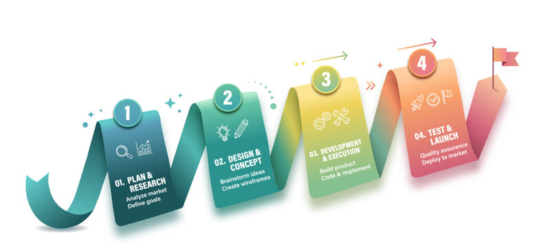3D Origami Ribbon Infographic Template with 4 Steps Vector