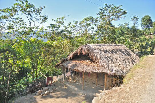 The traditional Hongpoi village of the Konyak tribe, inhabiting the state of Nagaland in eastern India.