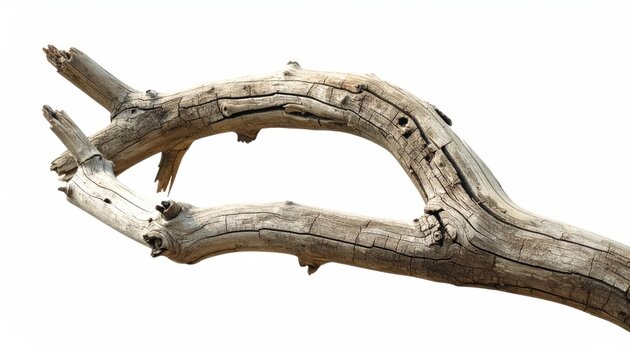 Weathered Branch - A Study in Texture and Form on White.