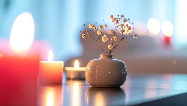 Candlelight and Flowers - A Serene Still Life Composition.