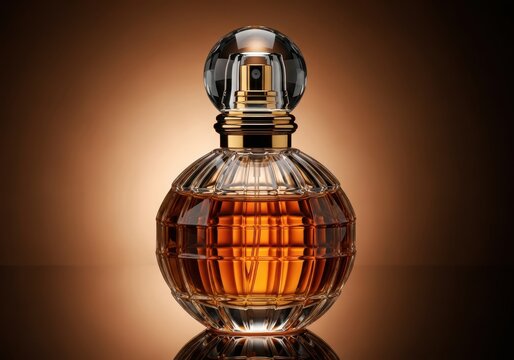 Elegant glass perfume bottle with amber liquid