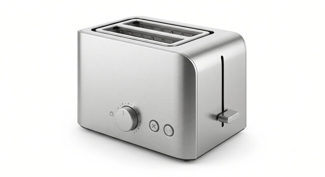 stainless steel two slice toaster, modern chrome kitchen bread toaster, electric breakfast appliance machine, metallic morning cooking gadget, kitchen countertop food toaster, shiny steel appliance ga