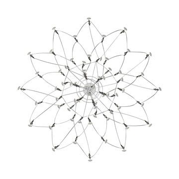 Modern ceiling light fixture with a spherical wire frame isolated on a white background