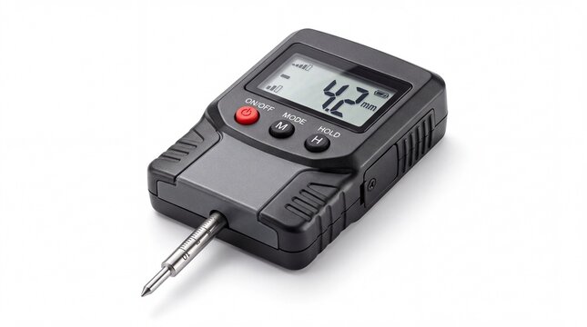 Digital coating thickness gauge tool on white background