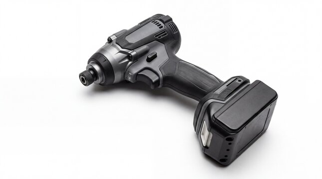 Cordless impact driver power tool lies on white background