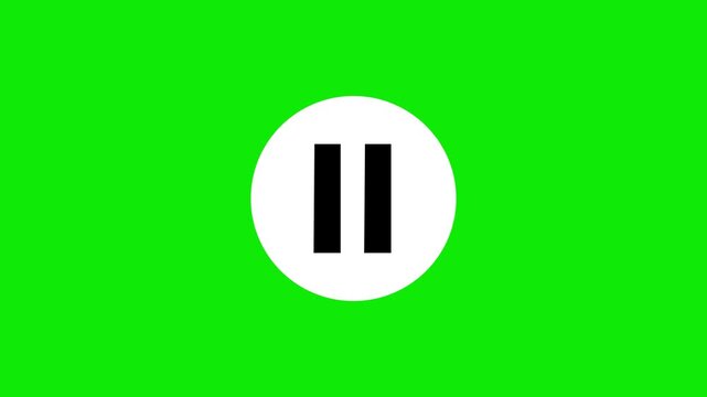 Bold round pause and play symbol motion graphic loop playing over a chroma key green screen backdrop. A fantastic component for building interactive player menus. Key out the green background easily.