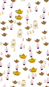 Kawaii Teapots and Bubble Tea Pattern