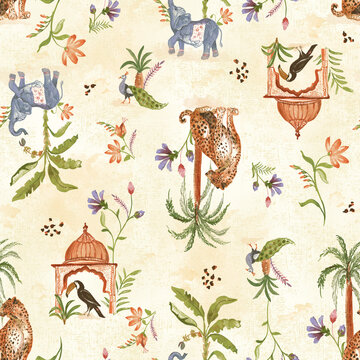 watercolor animal textured tropical seamless print pattern artwork