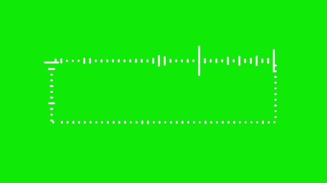 Rectangular sound equalizer HUD element animated on green screen. Wide frame frequency waveform loop ideal for framing titles and modern lower thirds. Utilize standard chroma keying filters.