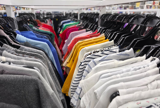 clothes at retail shop with selective focus