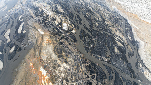 Abstract aerial view of mineral formation and organic pattern