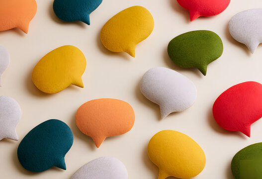 For social media interaction and messaging, incorporate a neutral background with colorful speech bubbles. Include ample space for text, emphasizing the importance of clear communication and feedback