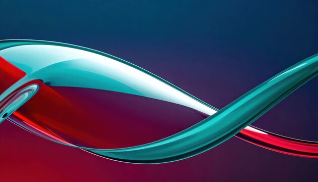 Abstract red and teal glossy 3D waves on dark background
