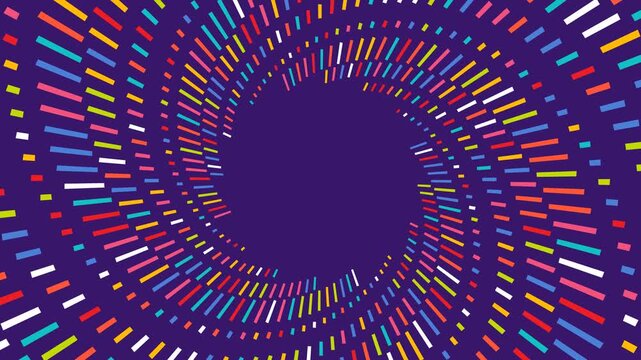 Abstract colorful dashed lines spiral looping motion graphic