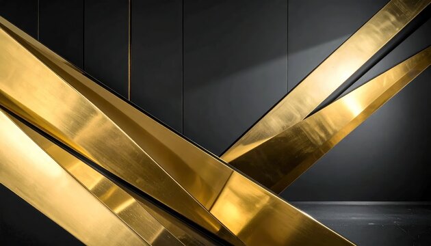 Sharp gold metal structures on a modern black background