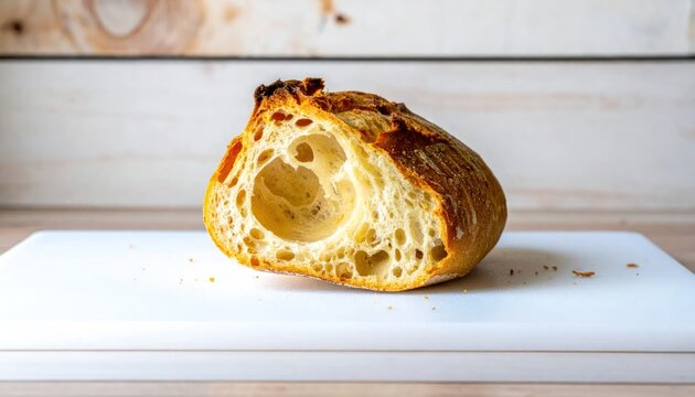 Freshly baked sourdough bread loaf with airy crumb texture