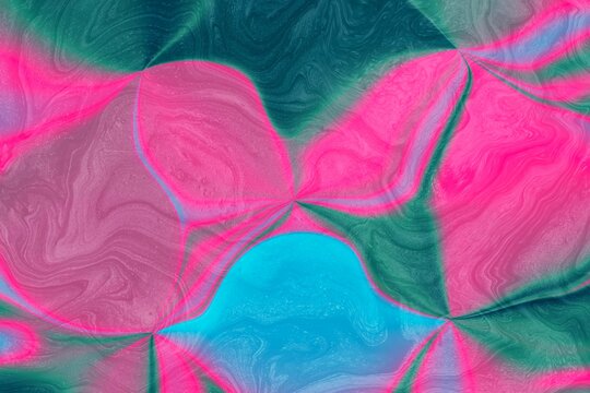 Abstract pink and teal metallic liquid texture background