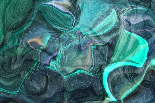 Abstract teal metallic texture with fluid marble pattern