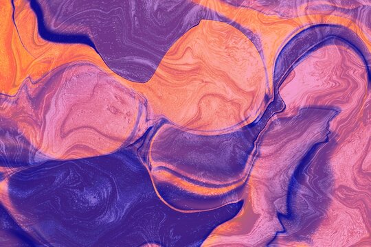 Abstract purple and orange marbled metallic texture background