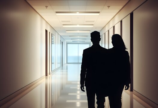 Couple Silhouettes Walking Down Hallway