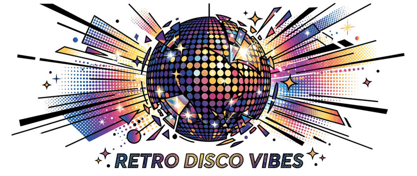 Retro Disco Ball Exploding with Colorful Geometric Shapes