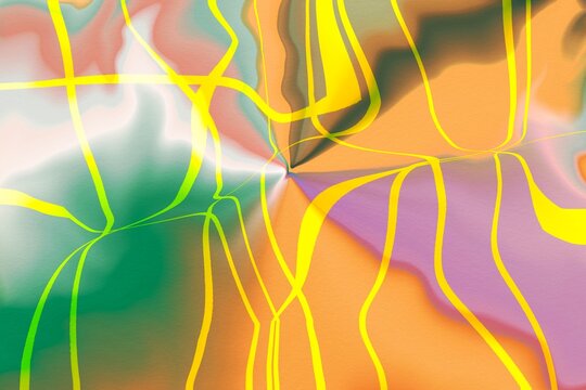 Psychedelic fluid line art on colorful abstract background
